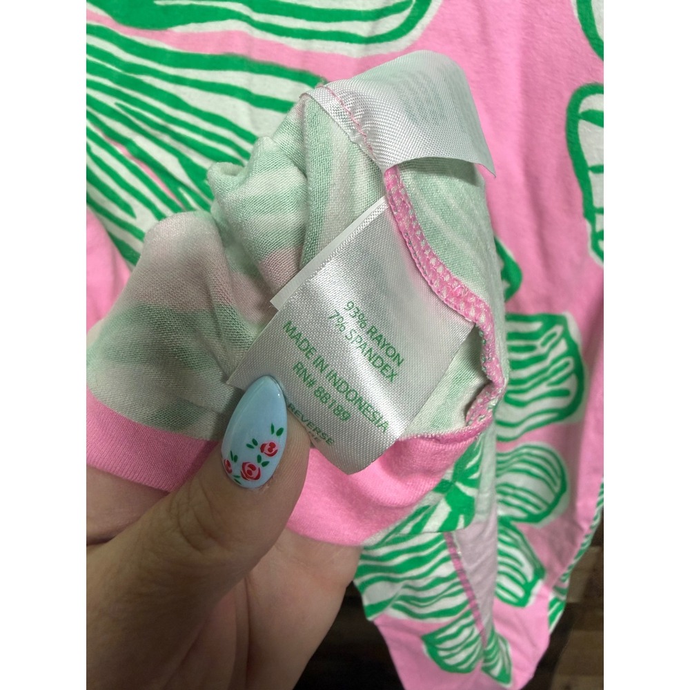 Lilly Pulitzer Pink Green Palm Leaf Print Button Shoulder Shift Dress XXS - Picture 7 of 7